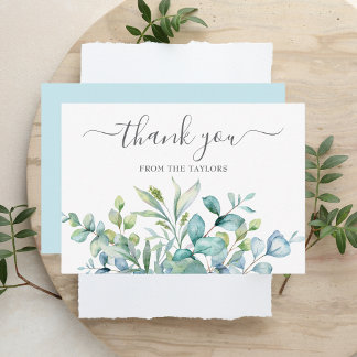 Modern Elegant Watercolor Eucalyptus Chic Minimal Thank You Card