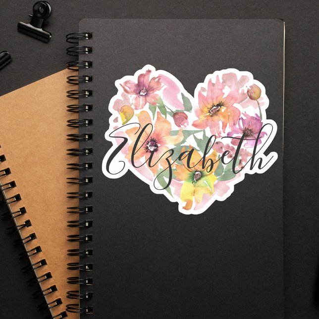 Modern Elegant Watercolor Floral Black Monogram Sticker (Creator Uploaded)