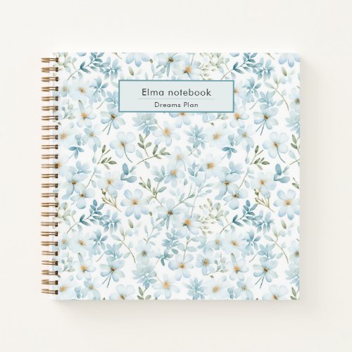 Modern elegant watercolor floral blue wildflower notebook