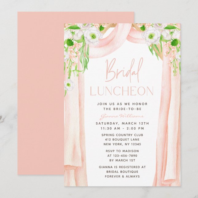 Modern Elegant Watercolor Floral Bridal Luncheon Invitation (Front/Back)