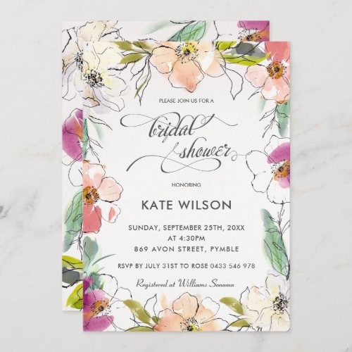 Modern Elegant Watercolor Floral Bridal Shower Invitation