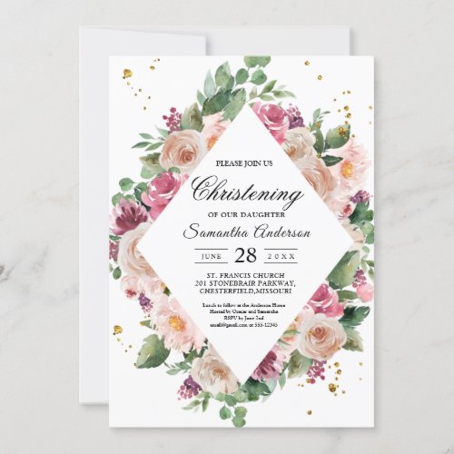 Modern Elegant Watercolor Floral Frame  Gold Dots Invitation