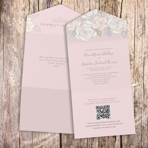 Modern Elegant Watercolor Floral Guest Addressed All In One Invitation