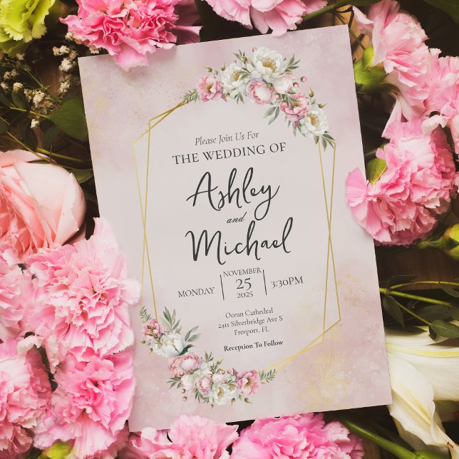 Modern Elegant Watercolor Floral Peony Wedding Invitation (Creator Uploaded)