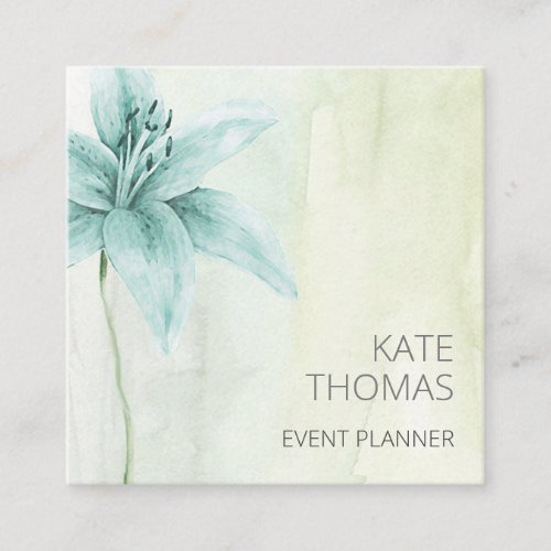 Modern Elegant Watercolor Floral Square Business Card