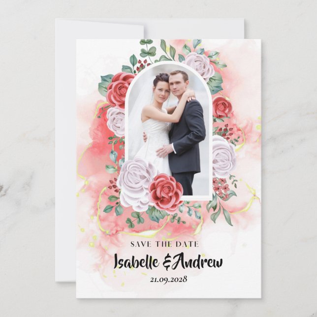 Modern Elegant Watercolor Floral  Wedding Save The Date (Front)