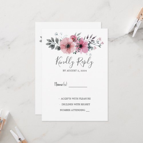Modern elegant watercolor flowers Wedding RSVP Invitation