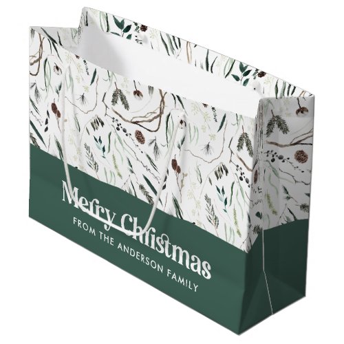  Modern elegant watercolor foliage green Christmas Large Gift Bag