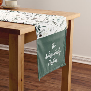 Modern elegant watercolor foliage sage welcome Short Table Runner