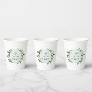 modern elegant watercolor foliage wedding party paper cups