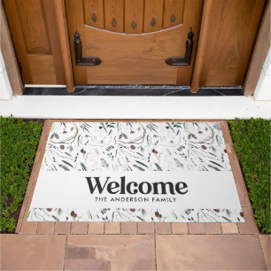 Modern elegant watercolor foliage welcome Doormat