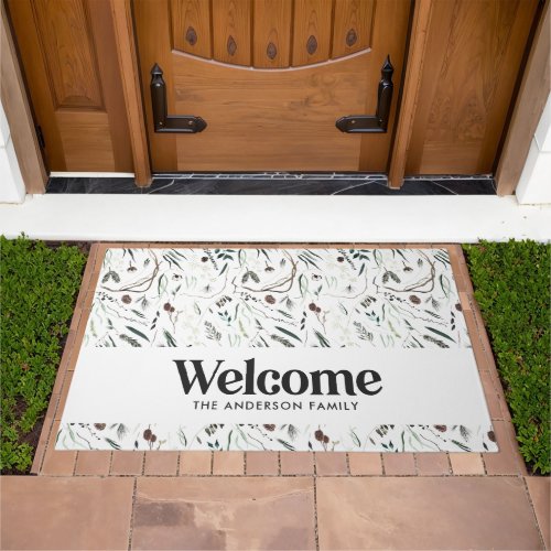  Modern elegant watercolor foliage welcome Doormat
