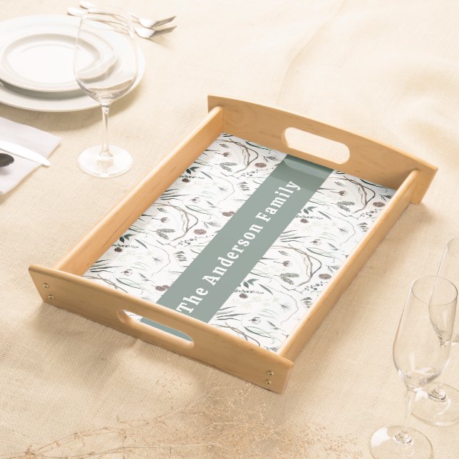  Modern elegant watercolor foliage welcome Serving Tray (Front)