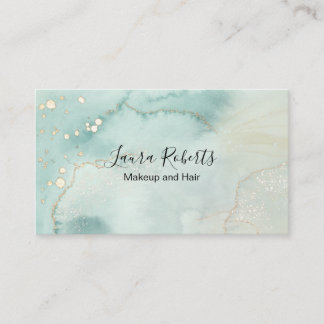 Modern Elegant Watercolor Green and Gold Business Business Card