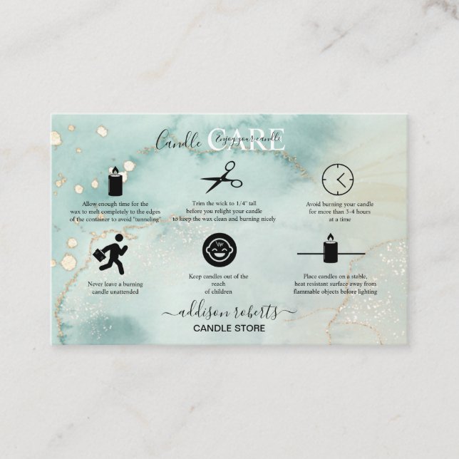 Modern Elegant Watercolor Green Candle Care    Bus Business Card (Front)