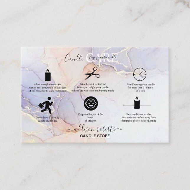Modern Elegant Watercolor Green Candle Care  Business Card (Front)