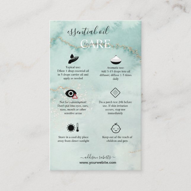 Modern Elegant Watercolor Green essential oil  Bus Business Card (Front)