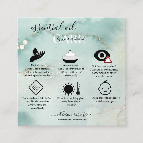 Modern Elegant Watercolor Green essential oil  Squ Square Business Card