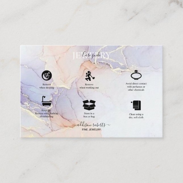 Modern Elegant Watercolor Green Jewelry Care Business Card (Front)