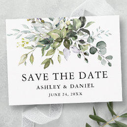 Modern Elegant Watercolor Greenery Save the Date Postcard