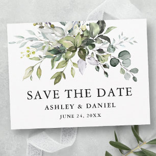 Modern Elegant Watercolor Greenery Save the Date Postcard