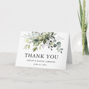 Modern Elegant Watercolor Greenery Wedding Folded Thank You Card