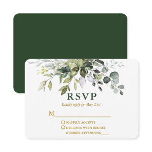 Modern Elegant Watercolor Greenery Wedding Gold RSVP Card