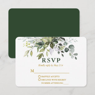 Modern Elegant Watercolor Greenery Wedding Gold RSVP Card