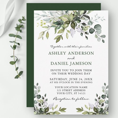 Modern Elegant Watercolor Greenery Wedding Invitation