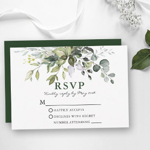 Modern Elegant Watercolor Greenery Wedding RSVP Card