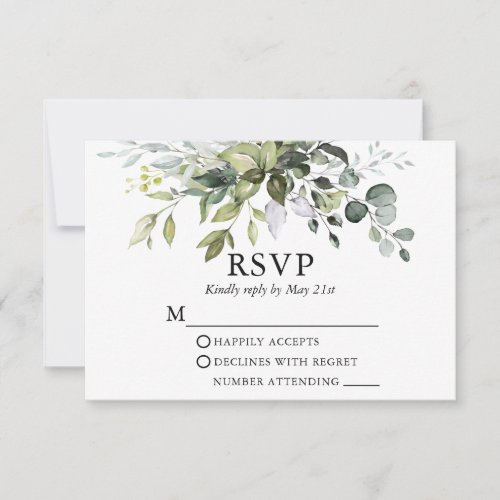 Modern Elegant Watercolor Greenery Wedding RSVP Card