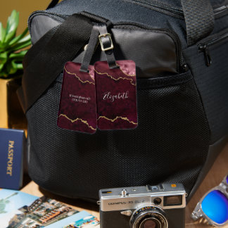 Modern Elegant Watercolor Marble Geode Rose Gold Luggage Tag