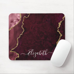 Modern Elegant Watercolor Marble Geode Rose Gold Mouse Pad