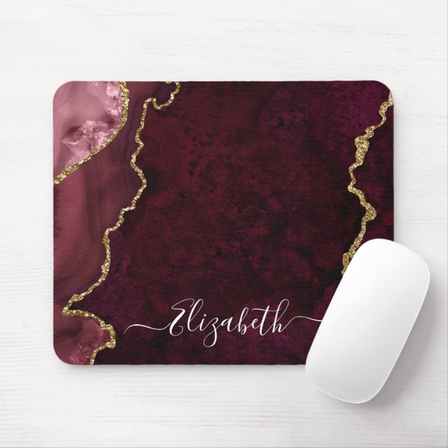 Modern Elegant Watercolor Marble Geode Rose Gold Mouse Pad (With Mouse)