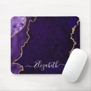 Modern Elegant Watercolor Marble Gold Purple Geode Mouse Pad