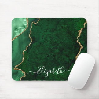 Modern Elegant Watercolor Marble Green Geode Gold Mouse Pad