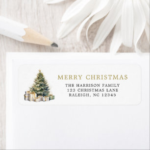 Modern Elegant Watercolor Merry Christmas Tree Label