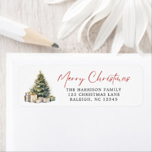 Modern Elegant Watercolor Merry Christmas Tree Label