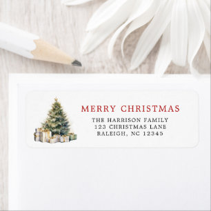Modern Elegant Watercolor Merry Christmas Tree Label