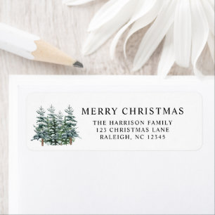 Modern Elegant Watercolor Merry Christmas Tree Label