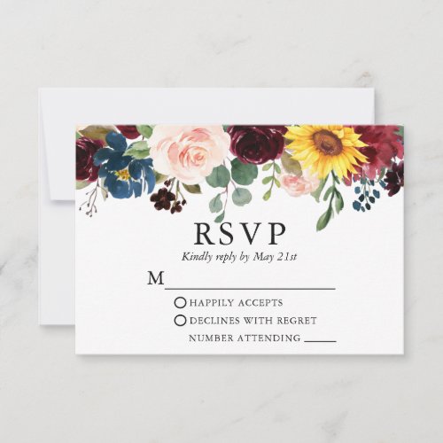 Modern Elegant Watercolor Mixed Floral Wedding RSVP Card