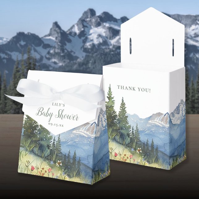Modern Elegant Watercolor Mountain Baby Shower Favor Boxes (Modern Elegant Watercolor Mountain Baby Shower Favor Boxes)