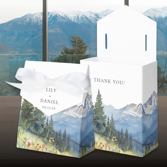 Modern Elegant Watercolor Mountain Wedding Favor Boxes (Modern Elegant Watercolor Mountain Wedding Favor Boxes)