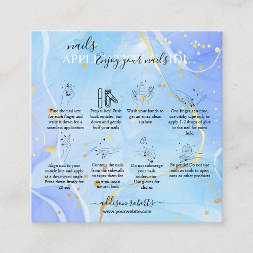 Modern Elegant Watercolor  Nail Application Guide Square Business Card