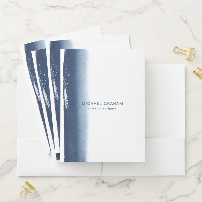 Modern Elegant Watercolor Navy Blue Pocket Folder (In Situ)