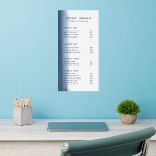 Modern Elegant Watercolor Navy Blue Price List Wall Decal