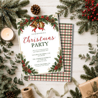 Modern Elegant Watercolor Pine Christmas Party Invitation