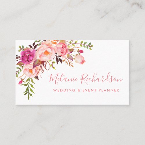 Modern Elegant Watercolor Pink Floral Business Card