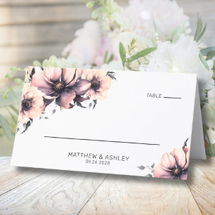Modern Elegant Watercolor Pink Floral Wedding Place Card