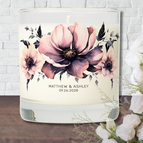 Modern Elegant Watercolor Pink Floral Wedding Scented Candle